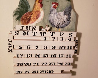 Rooster & Hen Wooden Calendar