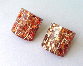 Red Lucite Confetti Earrings - Vintage 1950s Wonderful Clip Ons - Lovely for Spring and Summer