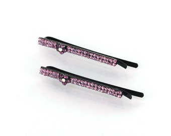 Hand Made Hair Jewelry swarovski crystal Flower Bobby Pins Set of Two, Puple(MIBB33-pp)