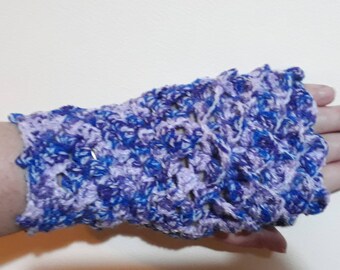 Handmade Crochet Lilac, Purple & Blue Mix Crocodile/Dragonscale Fingerless Gloves