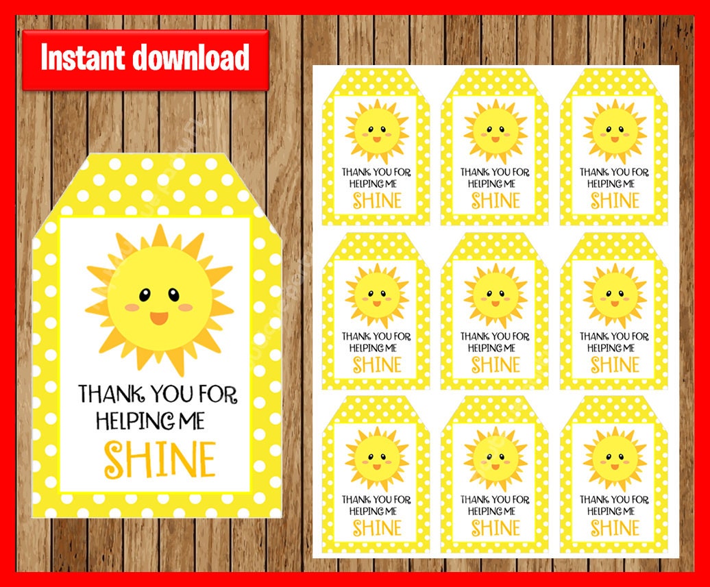 Shine gift tags summer sun Teacher gift end of year tag