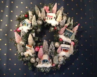 Putz Village Wreath style from Martha Stewart magazine cover