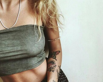 Bandeau Tube Top, Green Top, Strapless Top, Bamboo Top, Band Top, Yoga Top, Yoga Bra, Made in Italy