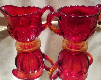 Degenhart Glass Co ~ Texas Amberina Cream and Sugar