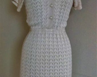 KIMBERLY Pointelle 100% Orlon Acrylic Sweater Dress in Oatmeal