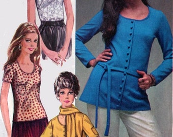 Vintage 1970s Scooped Neckline Blouse Sewing Pattern w/ 1960's Seventeen magazine model, Colleen Corby Simplicity 8697 Size 14 Bust 3