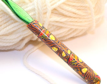 Polymer clay crochet hook, Susan Bates new size K10.5/6.50mm, handmade design