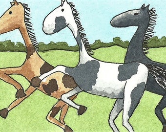 ACEO. Artist trading card. Original artwork. 'Wild Horses'