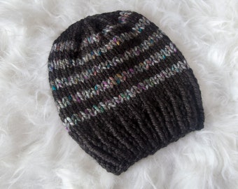 Black and Gray Stripe Slouchy Beanie