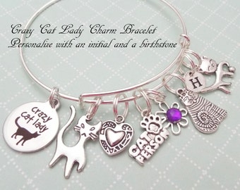 Crazy Cat Lady Charm Bracelet, Gift for Cat Lover, Cat Lover Gift, Animal Lover Gift, Custom Jewelry, Personalized Gift for Women