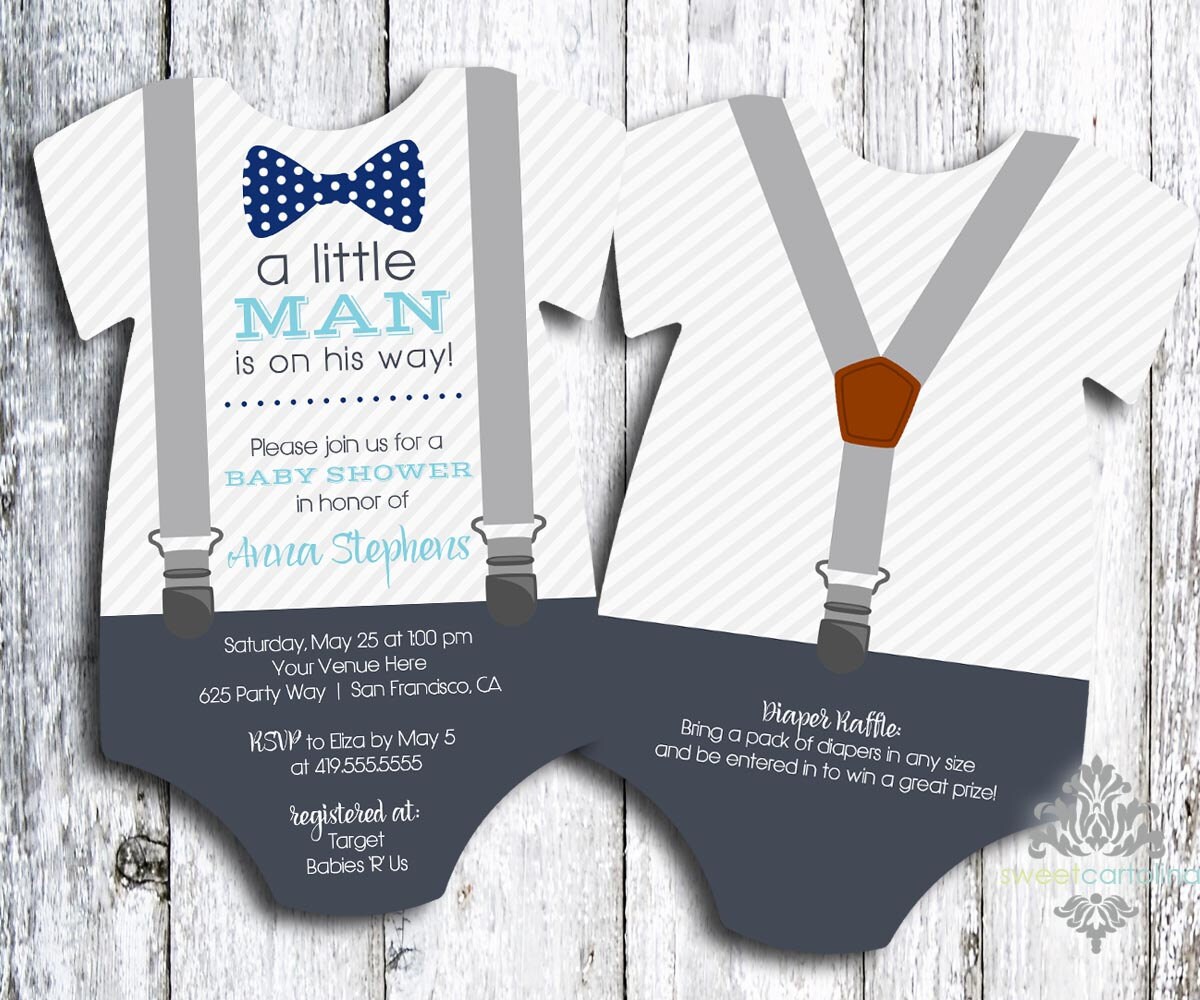 Little Man Baby Shower Invitation Bow Tie and Suspenders