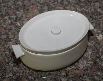 Vintage Apilco French White Porcelain Oval Casserole - 2qt