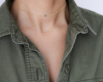 Delicate Gemstone Chain Choker - Dainty Necklace - Bohemian Jewelry - Layering Necklace - Turquoise Necklace - Gift for Her