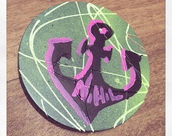 Nihil-anchor, round redux- mixed media on plastic