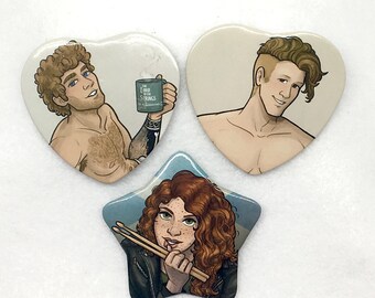 Radio Silence heart and star shaped 2" pinback buttons