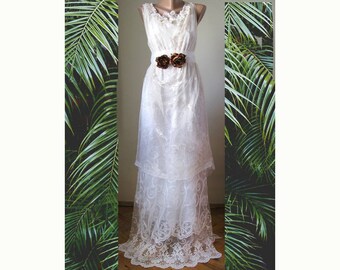 Boho recycled vintage romantic wedding dress. Alternative wedding dress.country wedding dress. ooak bridal