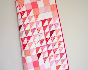 Pink Baby Quilt, Modern Baby Quilt, Geometric Baby Bedding, Triangle Quilt, Modern Crib Quilt