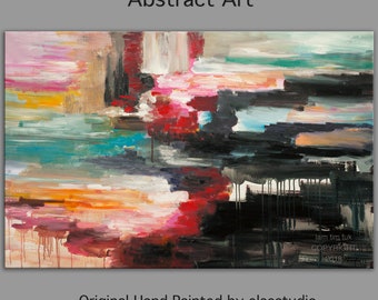 Original oil Painting Abstract Painting 50" Canvas art, free dynamic Brushwork, fresh eye-catching focal point