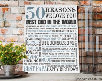 Personalized Birthday Gift, 50 REASONS we Love You, Gift for Dad, Gift for Father, Gift for parent, Custom canvas print, Personalized print