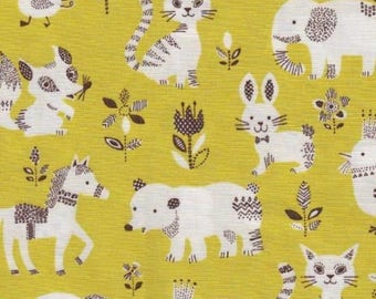 Japanese children Sevenberry fabric - Cotton - pets yellow - background by 50cm (110 x)