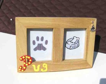 Final Markdown Sale...PUG Dog Breed Wood Desktop Double Photo Frame w/Pawprint Charm