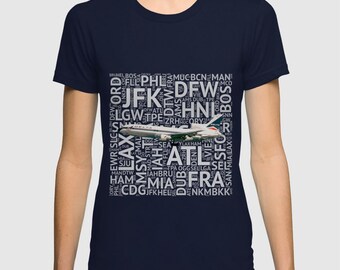 Delta Airlines Lochkeed L-1011 with Airport Codes - Short Sleeve T-Shirt