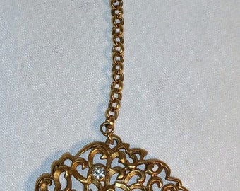 Beautiful Gold Tone Faux Pearl and Diamond DKNY Brooch
