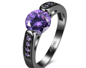 Gorgeous Purple Amethyst 18K Black/Gold Filled Ring