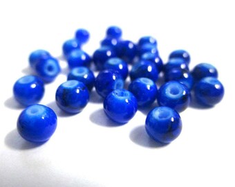 50 4mm dark blue speckled glass beads