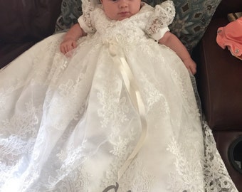 Lauren Lace Christening gown set Baptism Gown Handcrafted Heirloom gown set