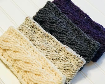 Ready To Ship- ear warmer- Crochet cabled headband, women's, teens, girls, handmade