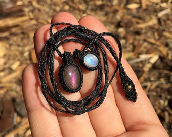 Mini purple labradorite and moonstone adjustable necklace!