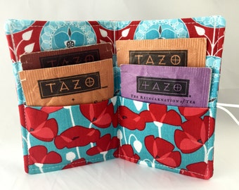 Tea Wallet Tea Bag Wallet - Tea Bag Case Tea Bag Holder Tea Holder Tea Bag Cozy - Tea Bag Organizer - Riley Blake Desert Bloom Poppy in Blue