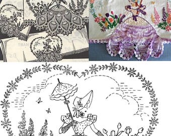 Southern Belle - Crinoline Lady pillowcase crochet & embroidery pattern mo2856