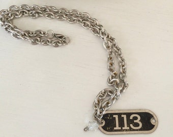 Repurposed Vintage Metal Locker Tag Necklace