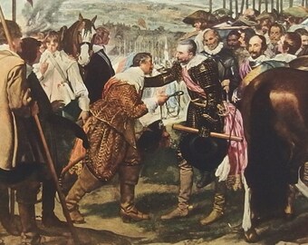 The Surrender of Breda (The Lances) by Velazquez - a Frameable Vintage 1954 Art Print