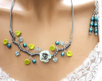 Finery branch greyish blue beads