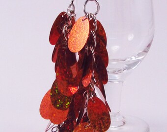 Orange Ovals Hologram, Shoulder Dusters, Long Earrings, Flashy, Lightweight, Evening Out, Sequins