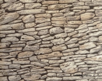 Stone Wall Landscape Fabric, Moda 15637 18 Modascapes Stone Wall Grey, Stone Wall Fabric, Stone Fabric, Cotton Rock Wall Fabric