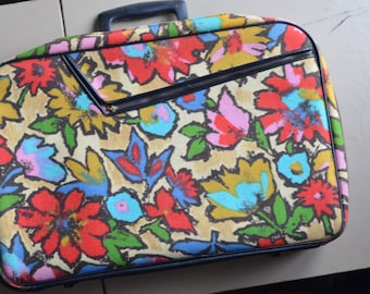 1960s MULTI Floral Vintage Suitcase * Childrens Luggage * Travel Case