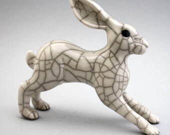 Leaping Hare - ceramic raku fired sculpture