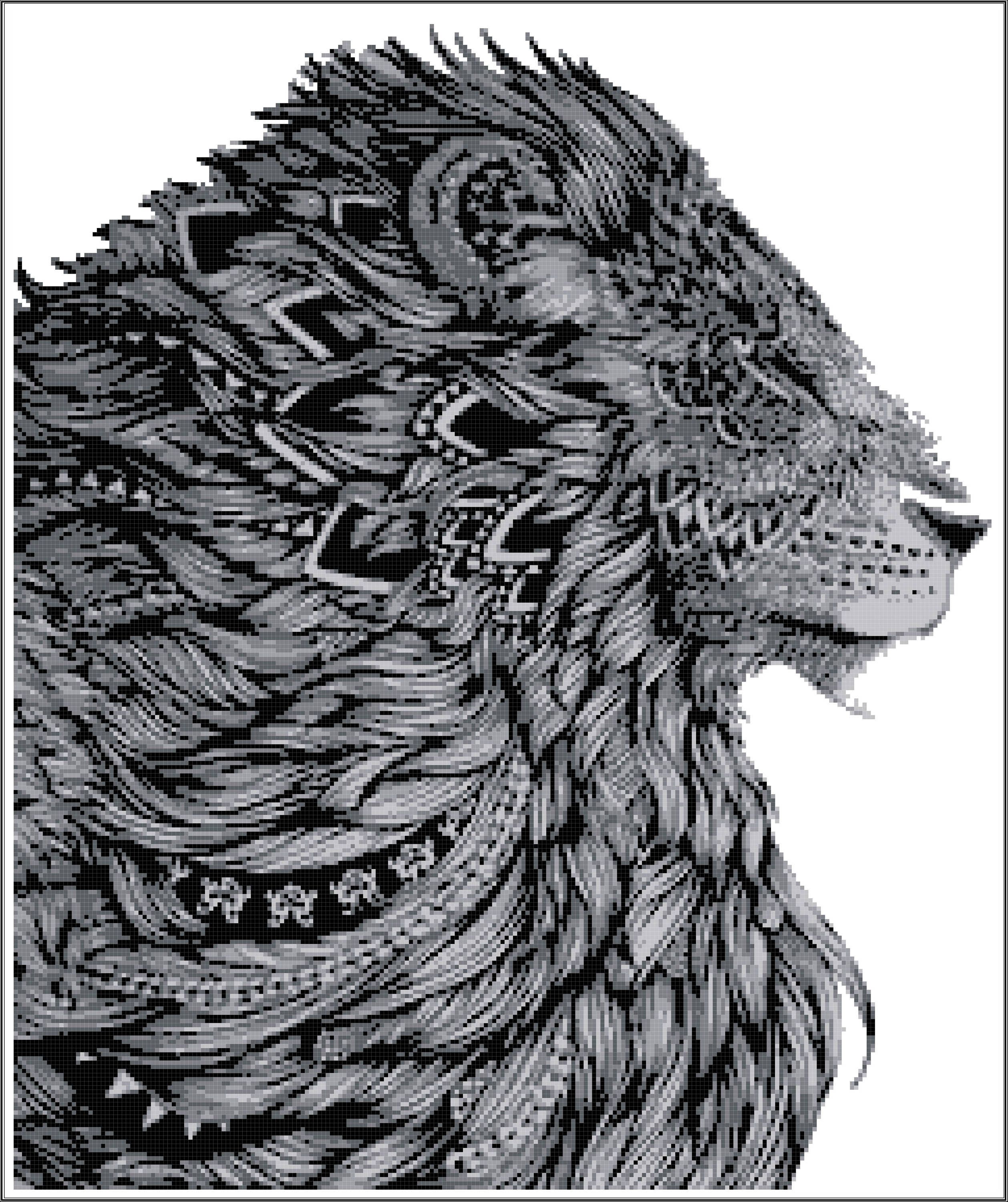 Adult Coloring Lion Counted Cross Stitch Printable Needlework