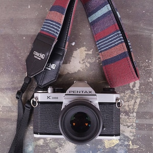Mexican Blanket Camera Strap- Oxblood and Navy Baja Boho Style