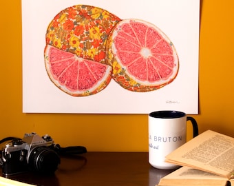 Art Print | Textile Art | Grapefruit | Free Motion Embroidery