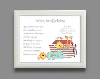 Baptism Gift - Christening Gifts for Boys -Baby Boy Personalized Print- Noahs Ark- Name Wall Art for Nursery, - PRINT