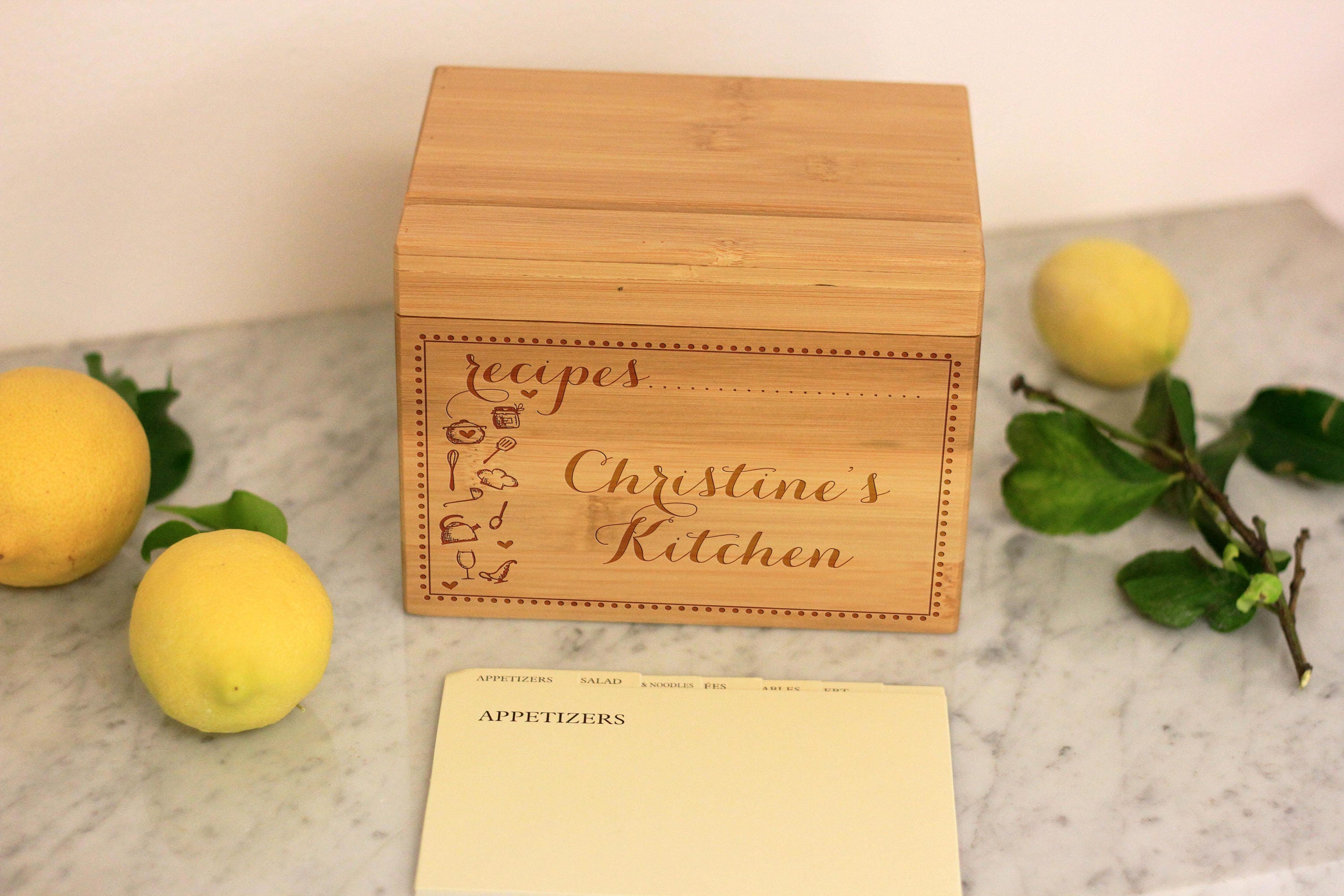 Recipe Box W Dividers Custom Engraved Recipe Box Kitchen Recipe Box W Dividers Custom Engraved Recipe Box Kitchen