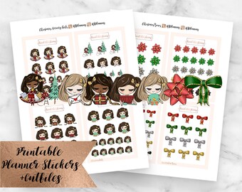 Christmas Activities Deco Printable Stickers for Erin Condren Life Planner with Silhouette Cutlines