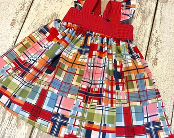 hadley - girl madras dress, baby girl madras dress, madras for girls, summer plaid dress, girls patchwork plaid dress , summer madras dress