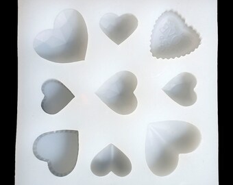 HEART RESIN MOLD, Silicone Mold to make heart shaped pendants, reusable, 3-5/8" square makes 9 heart shapes, tol0693