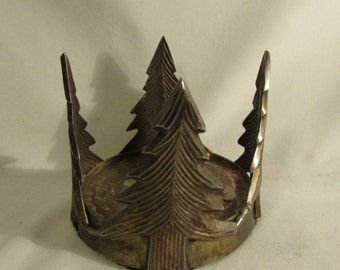 Candle Holder, Pillar Candle Size, Silver Plate, Shabby, Pine Trees